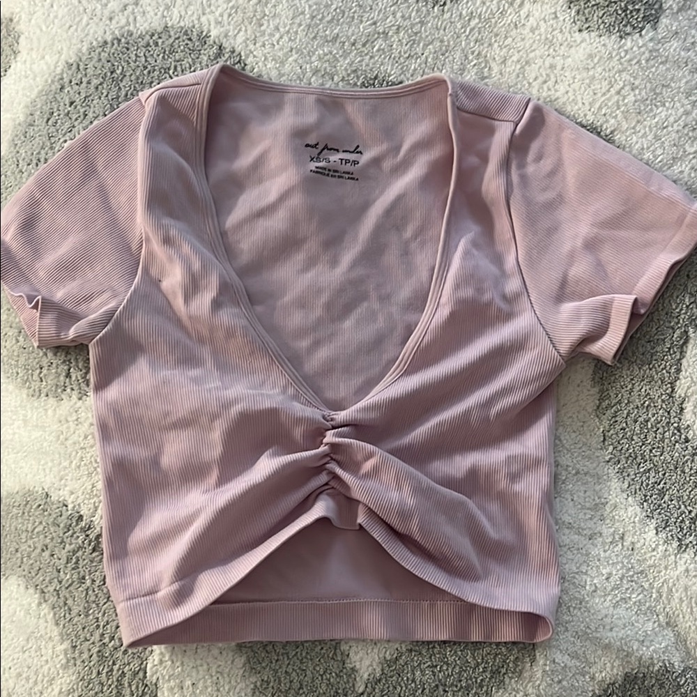 Urban Outfitters Pink Crop Tie Front T-Shirt